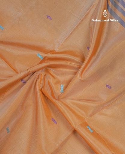 Sandal Thread work Buttas Banana Pinth Saree (Vaazhainaar Pattu) With Contrast Violet Blouse