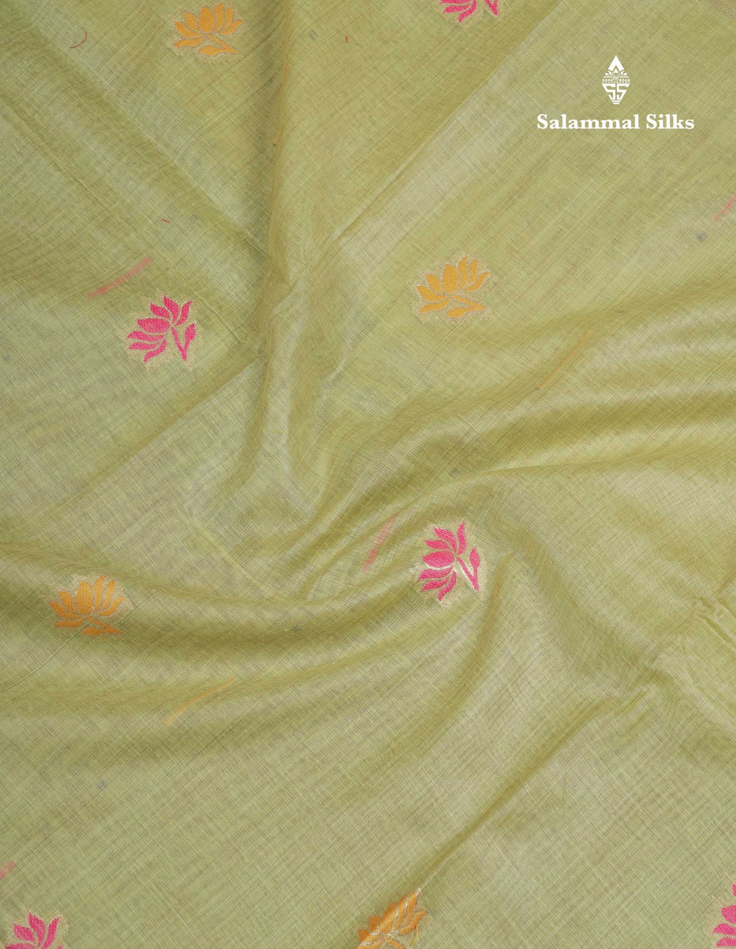 Beautiful Pista Green Menakari Work Butta Muga Cotton Saree With Blouse