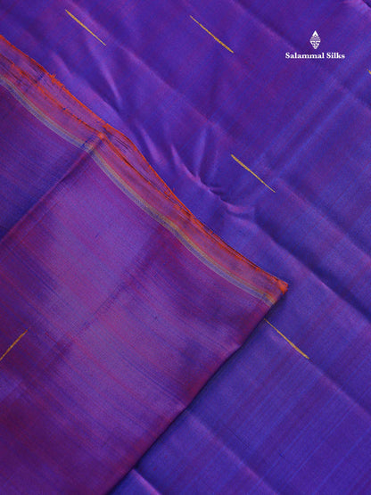 Pure Zari Kanjivaram Silk Saree - Dual Tone Royal Blue Purple Colour Body Malli Moggu Butta With Contrast Pink Blouse
