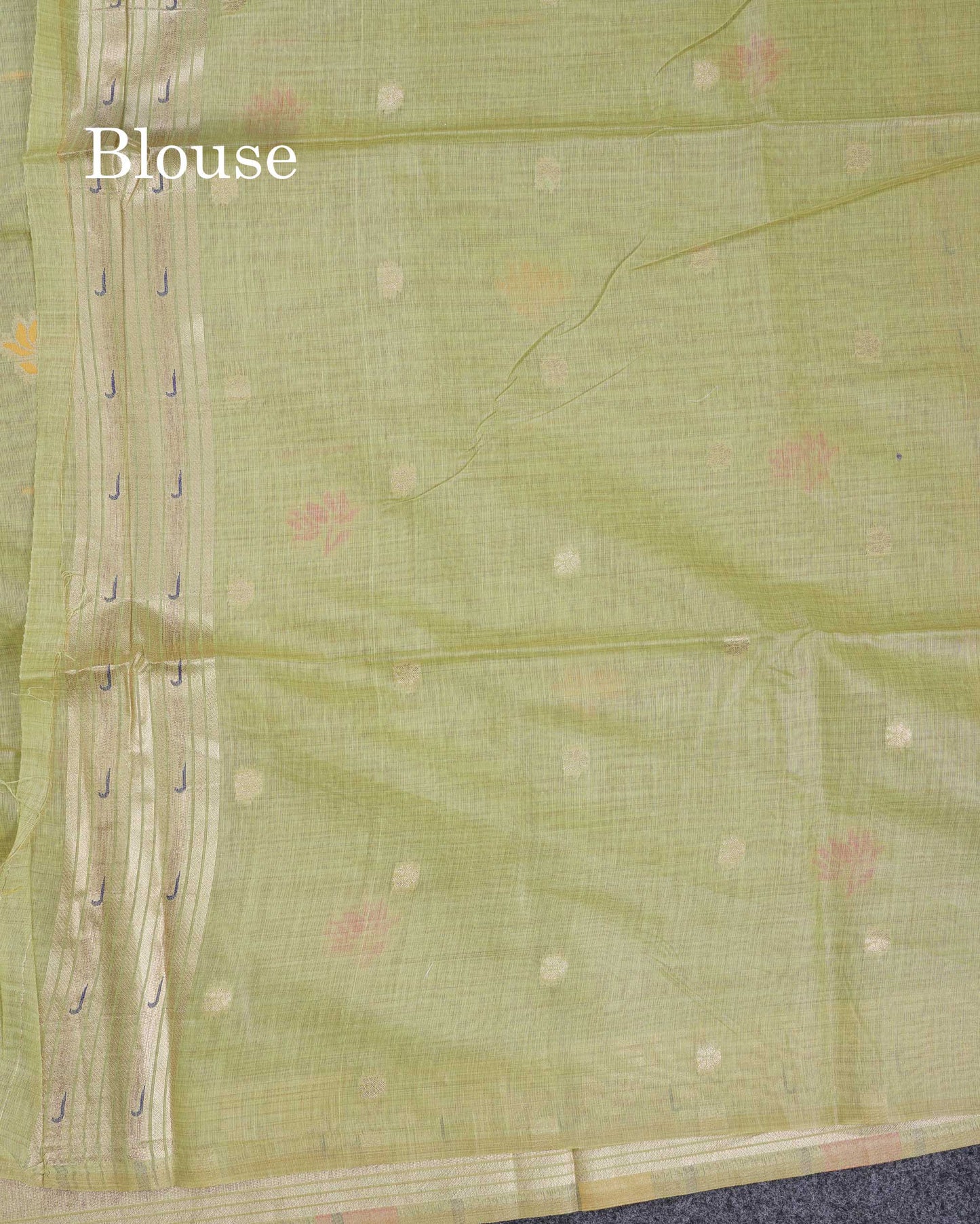 Beautiful Pista Green Menakari Work Butta Muga Cotton Saree With Blouse
