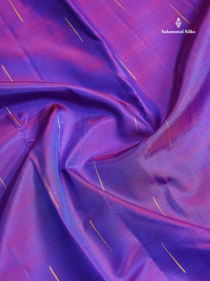 Pure Zari Kanjivaram Silk Saree - Dual Tone Royal Blue Purple Colour Body Malli Moggu Butta With Contrast Pink Blouse