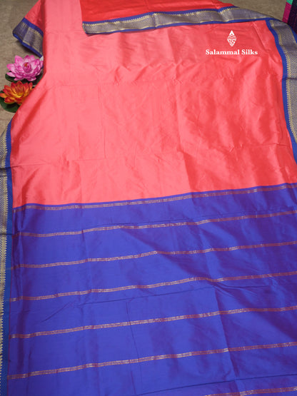 9.5 Yards Semi Silk Saree Rust Orange with Contrast Royal Blue Border