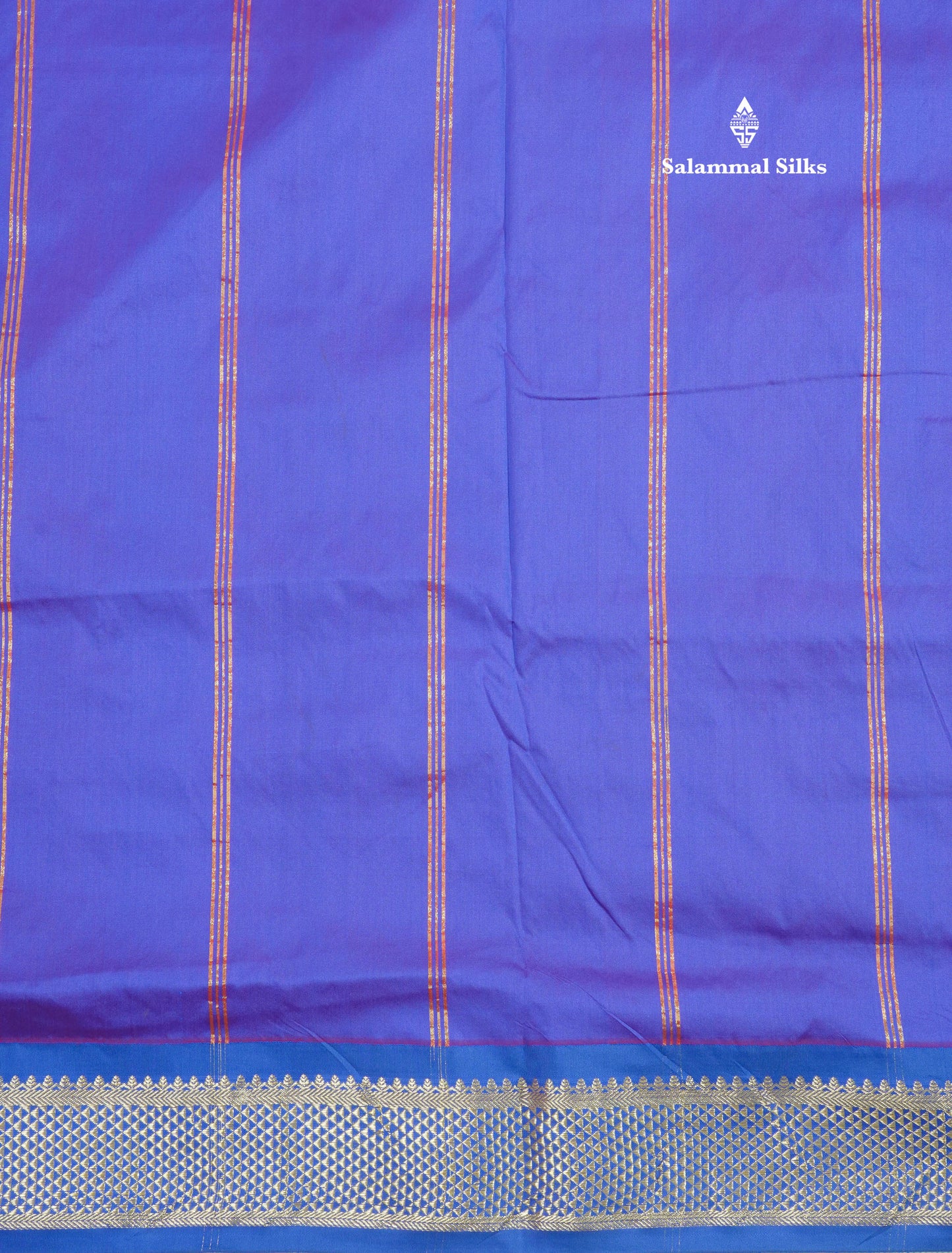 9.5 Yards Semi Silk Saree Rust Orange with Contrast Royal Blue Border