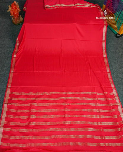 Semi Mysore Silk Saree - Dual Tone Red Colour Body Plain With Small Border