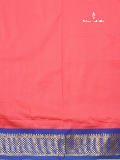 9.5 Yards Semi Silk Saree Rust Orange with Contrast Royal Blue Border