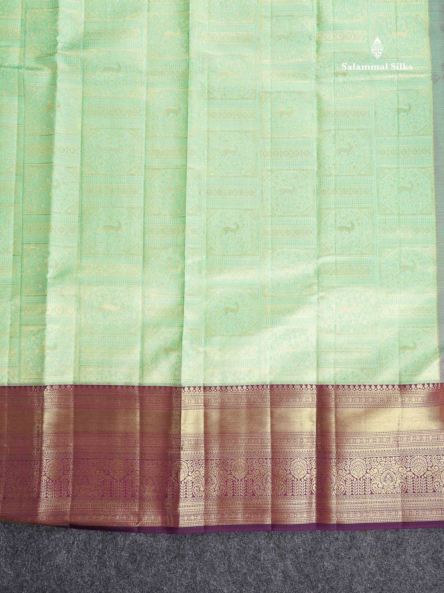 Bridal Pure Mix Silk Saree - Light Pista Green Colour Body With Contrast Dark Purple Traditional Evening Morning Border