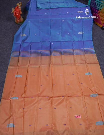Sky Blue Thread work Buttas Banana Pinth Saree (Vaazhainaar Pattu) With Contrast Peach Blouse
