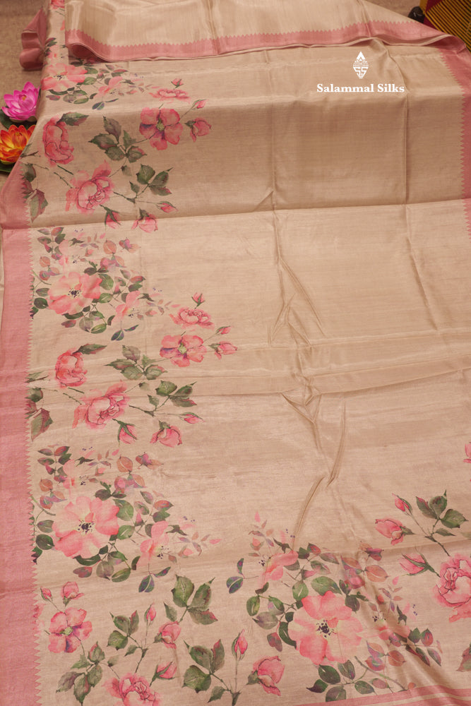 Sandal Colour Semi Tussar Saree With Self Border