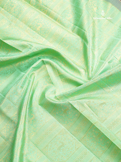 Bridal Pure Mix Silk Saree - Light Pista Green Colour Body With Contrast Dark Purple Traditional Evening Morning Border