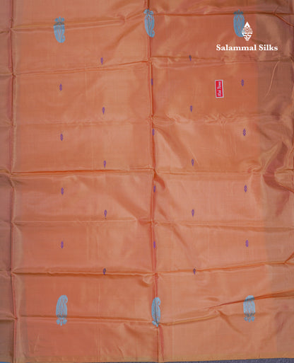 Sky Blue Thread work Buttas Banana Pinth Saree (Vaazhainaar Pattu) With Contrast Peach Blouse