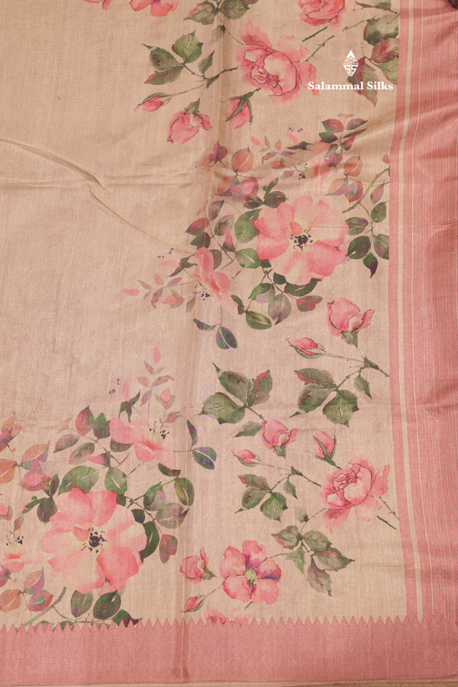 Sandal Colour Semi Tussar Saree With Self Border