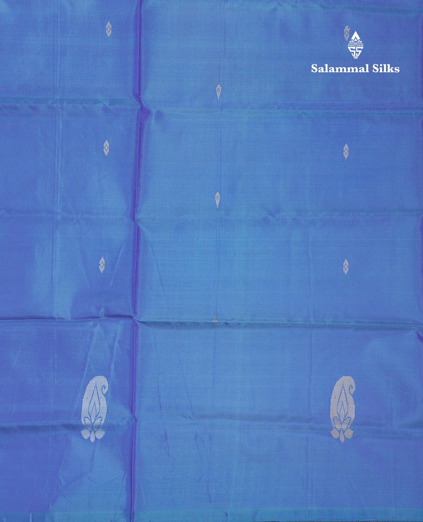 Sky Blue Thread work Buttas Banana Pinth Saree (Vaazhainaar Pattu) With Contrast Peach Blouse