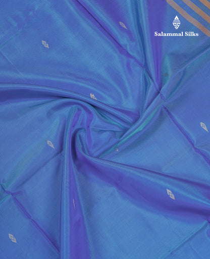 Sky Blue Thread work Buttas Banana Pinth Saree (Vaazhainaar Pattu) With Contrast Peach Blouse