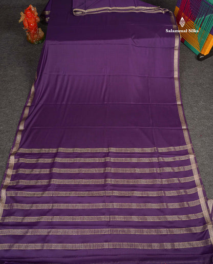 Semi Mysore Silk Saree - Violet Colour Body Plain With Small Border
