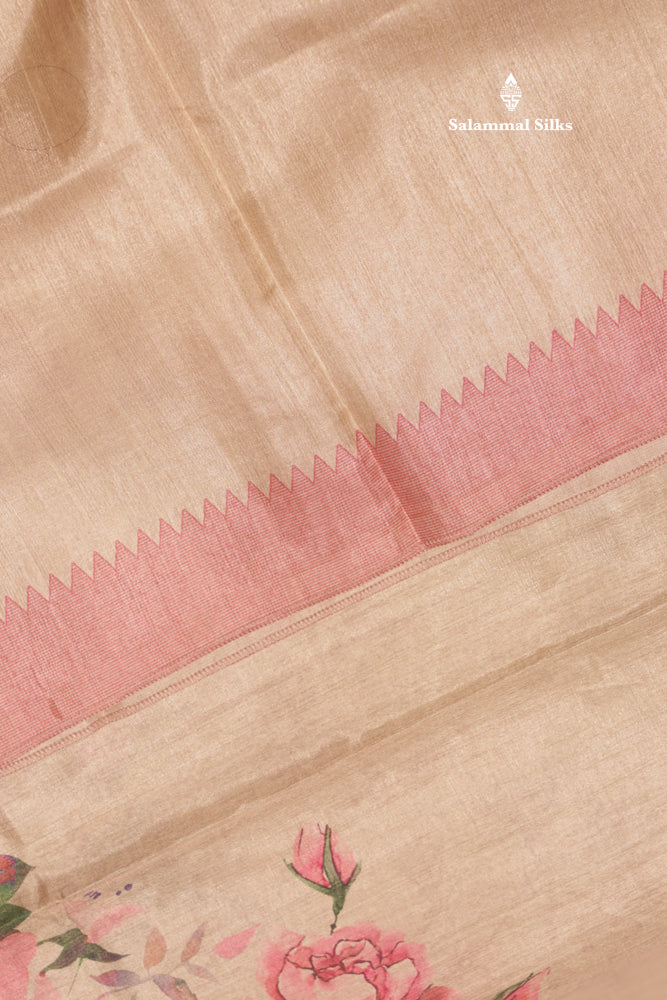 Sandal Colour Semi Tussar Saree With Self Border