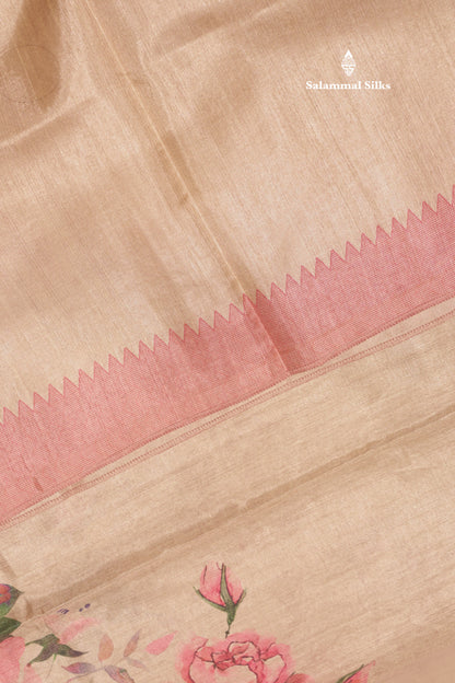 Sandal Colour Semi Tussar Saree With Self Border