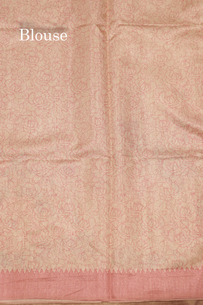 Sandal Colour Semi Tussar Saree With Self Border