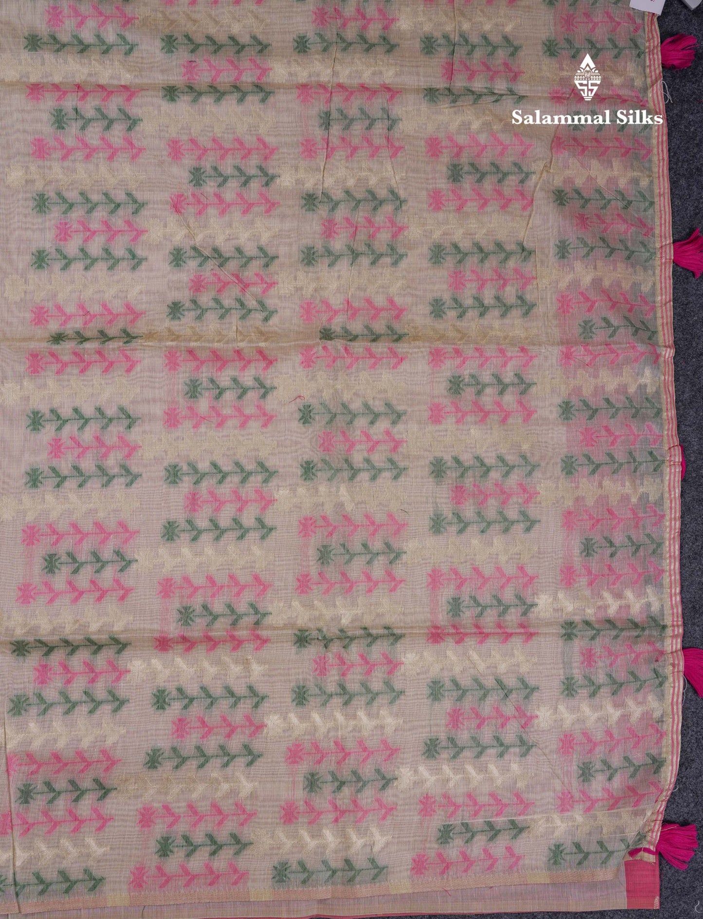 Beautiful Light Yellow Menakari Thread Work Butta Muga Cotton Saree With Contrast Pink Blouse