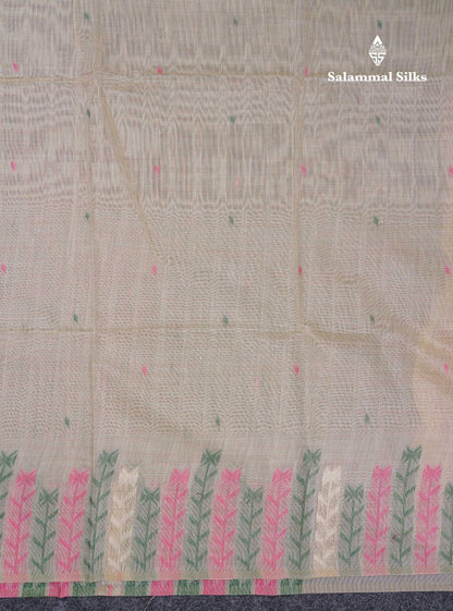 Beautiful Light Yellow Menakari Thread Work Butta Muga Cotton Saree With Contrast Pink Blouse