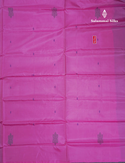 Parrot Green Thread work Buttas Banana Pinth Saree (Vaazhainaar Pattu) With Contrast Light Pink Blouse