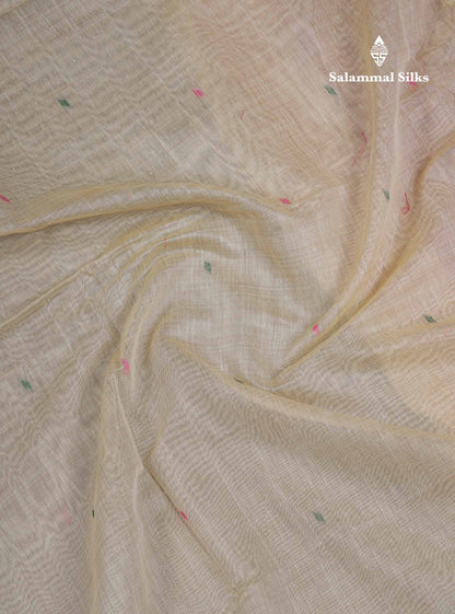 Beautiful Light Yellow Menakari Thread Work Butta Muga Cotton Saree With Contrast Pink Blouse
