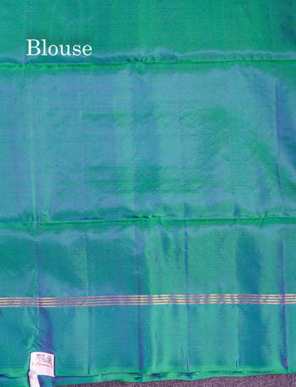 Beautiful Purple PureMix Kanjivaram Soft Silk Saree With Contrast Dual Tone Peacock Green Fancy Border
