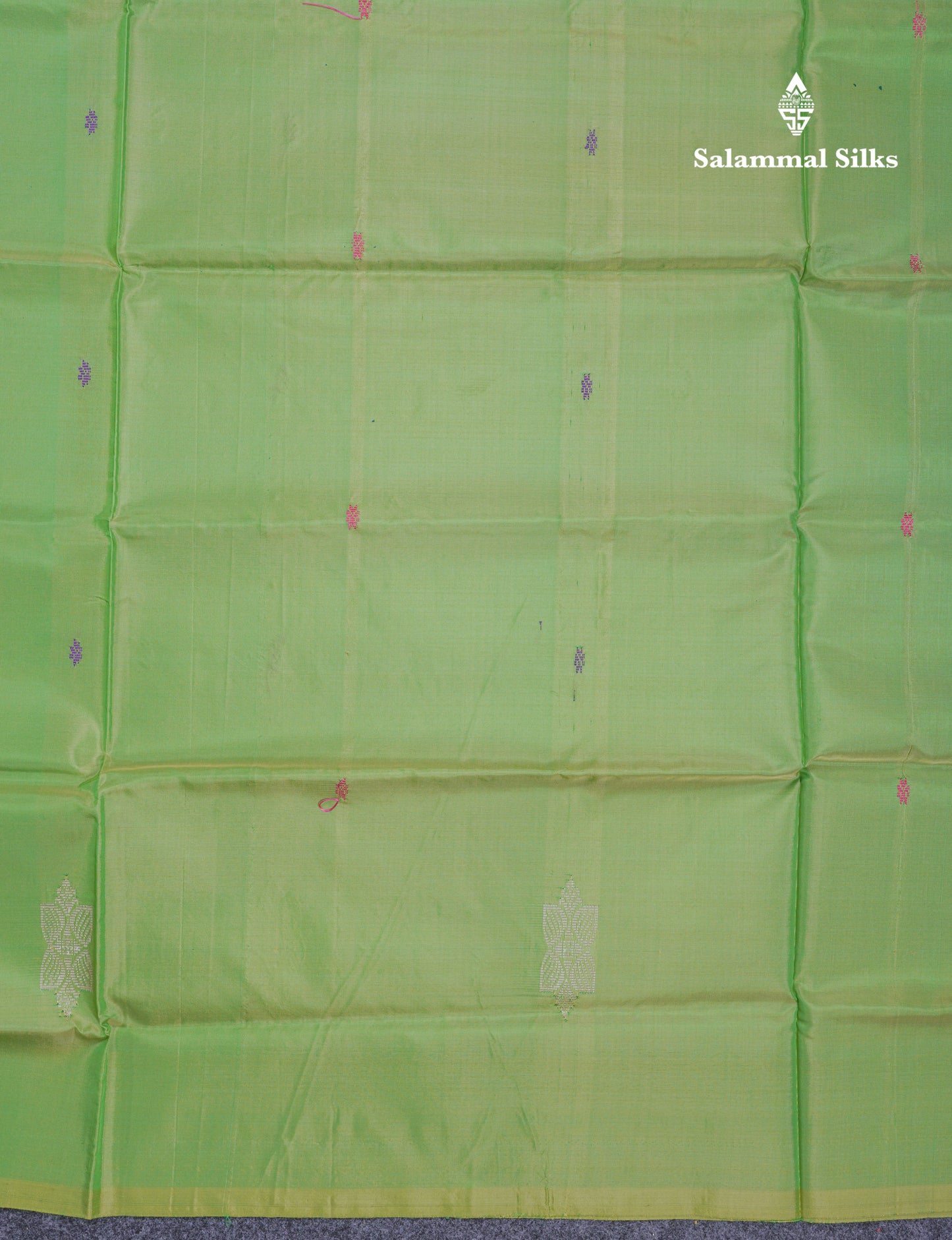 Parrot Green Thread work Buttas Banana Pinth Saree (Vaazhainaar Pattu) With Contrast Light Pink Blouse