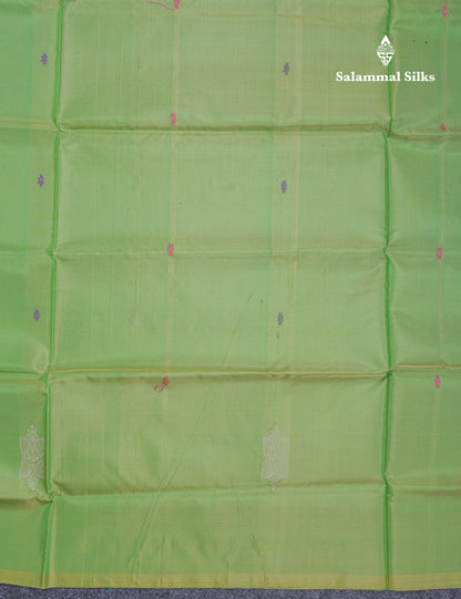Parrot Green Thread work Buttas Banana Pinth Saree (Vaazhainaar Pattu) With Contrast Light Pink Blouse