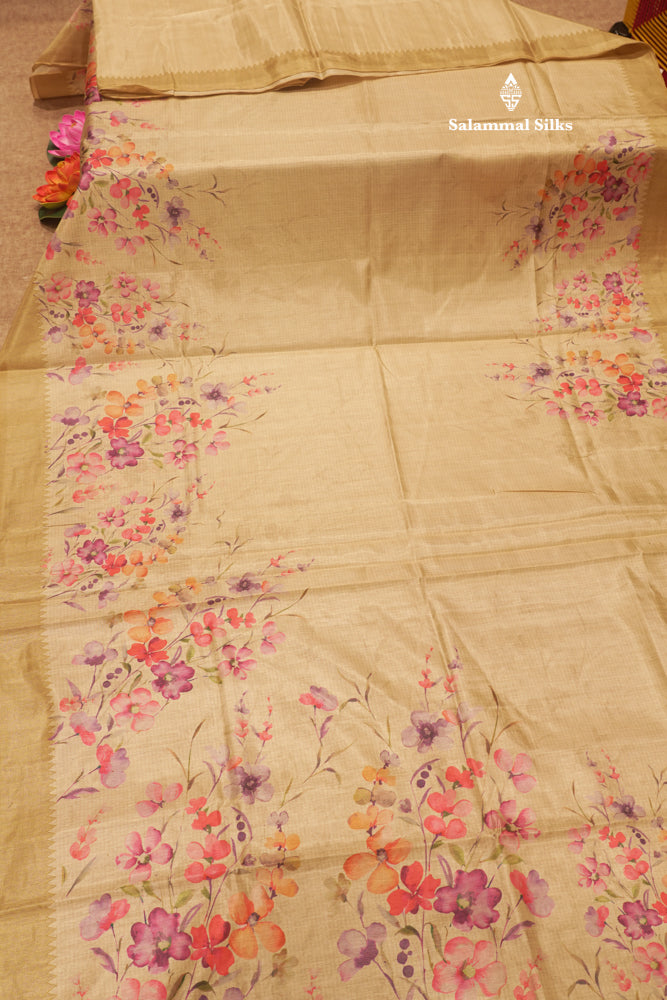 Sandal Colour Semi Tussar Saree With Self Border