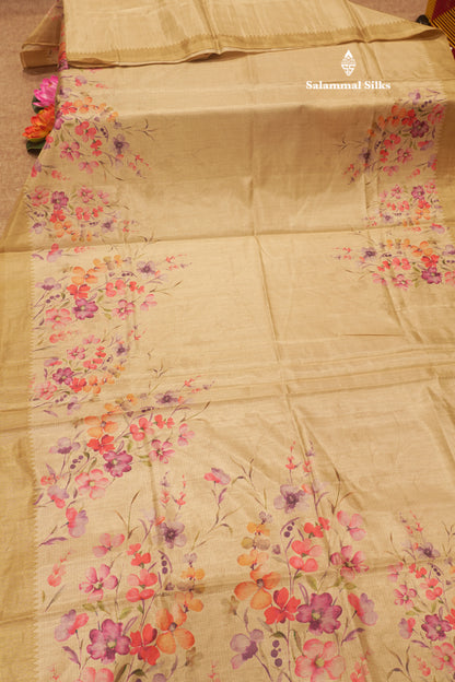 Sandal Colour Semi Tussar Saree With Self Border