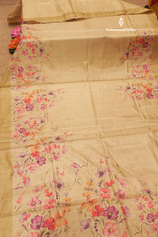 Sandal Colour Semi Tussar Saree With Self Border