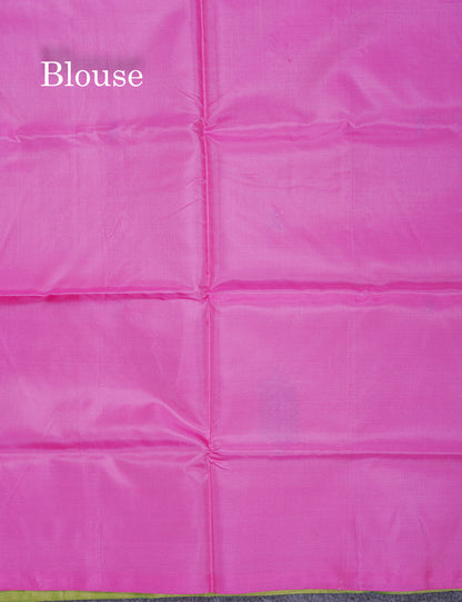 Parrot Green Thread work Buttas Banana Pinth Saree (Vaazhainaar Pattu) With Contrast Light Pink Blouse