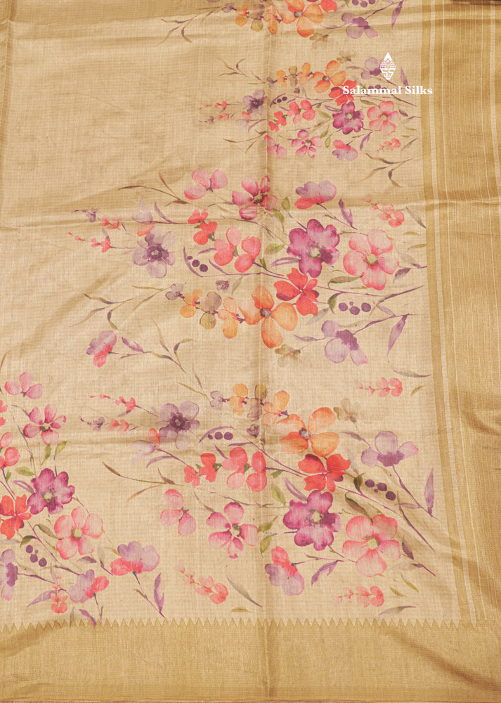 Sandal Colour Semi Tussar Saree With Self Border
