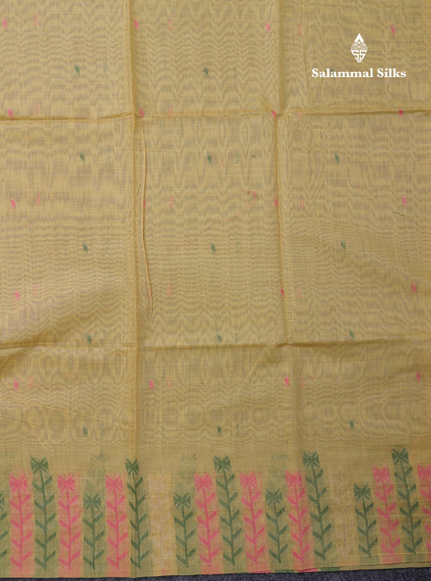 Beautiful Light Yellow Menakari Thread Work Butta Muga Cotton Saree With Contrast Pink Blouse