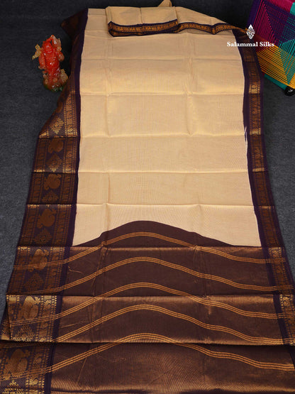 Sungudi Cotton Saree - Half White Colour Body Vaira Oosi Lines With Dark Purple Traditional Evening Morning Border