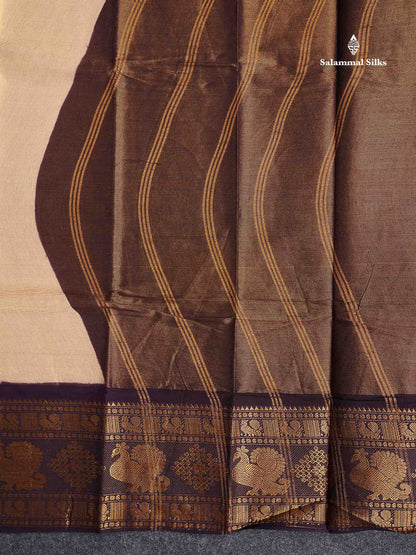 Sungudi Cotton Saree - Half White Colour Body Vaira Oosi Lines With Dark Purple Traditional Evening Morning Border