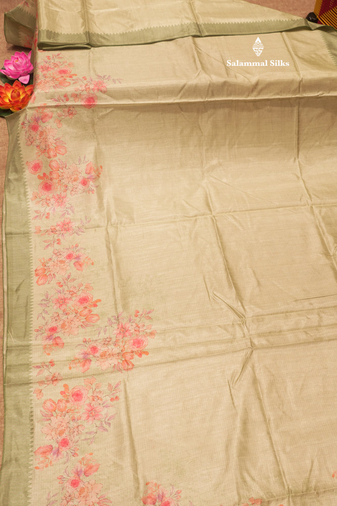 Sandal Colour Semi Tussar Saree With Self Border