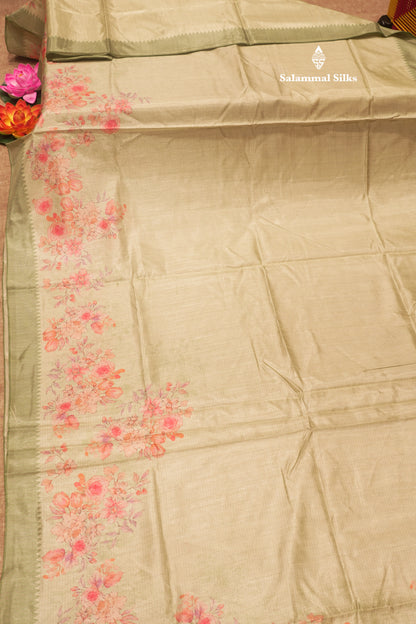 Sandal Colour Semi Tussar Saree With Self Border
