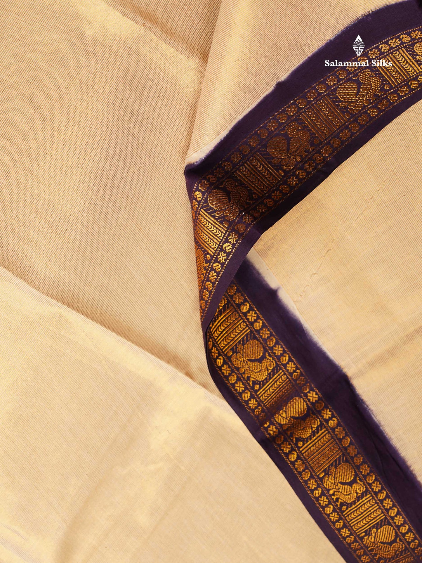 Sungudi Cotton Saree - Half White Colour Body Vaira Oosi Lines With Dark Purple Traditional Evening Morning Border