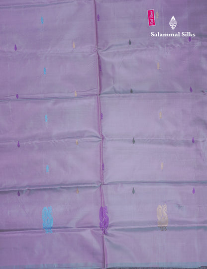 Olive Green Thread work Buttas Banana Pinth Saree (Vaazhainaar Pattu) With Contrast Light Lavender Blouse