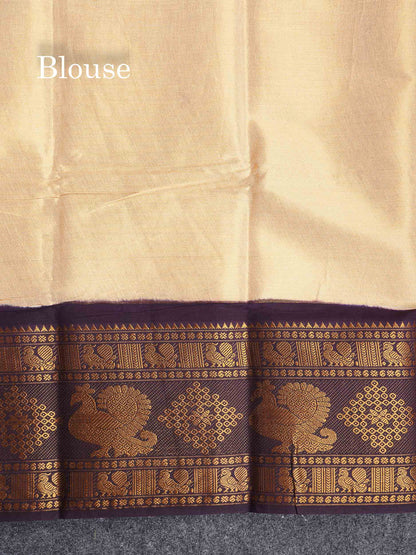 Sungudi Cotton Saree - Half White Colour Body Vaira Oosi Lines With Dark Purple Traditional Evening Morning Border