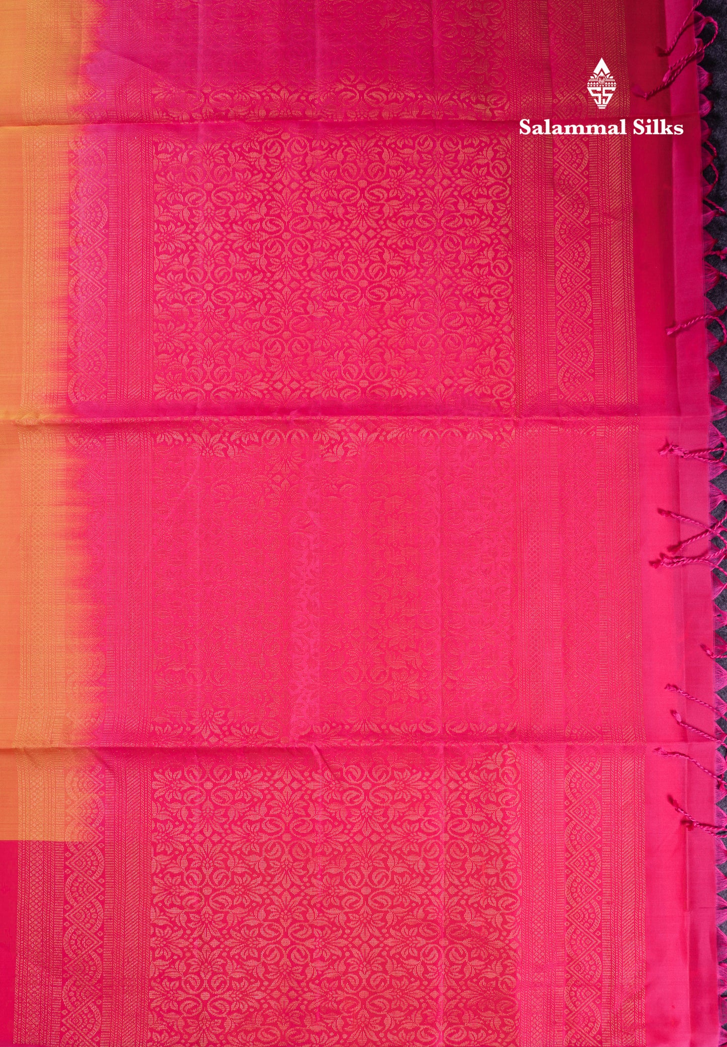 Beautiful Orange PureMix Kanjivaram Soft Silk Saree With Contrast Pink Fancy Border
