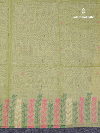 Beautiful Light Yellow Menakari Thread Work Butta Muga Cotton Saree With Contrast Pink Blouse