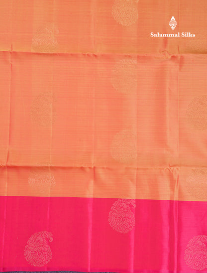 Beautiful Orange PureMix Kanjivaram Soft Silk Saree With Contrast Pink Fancy Border