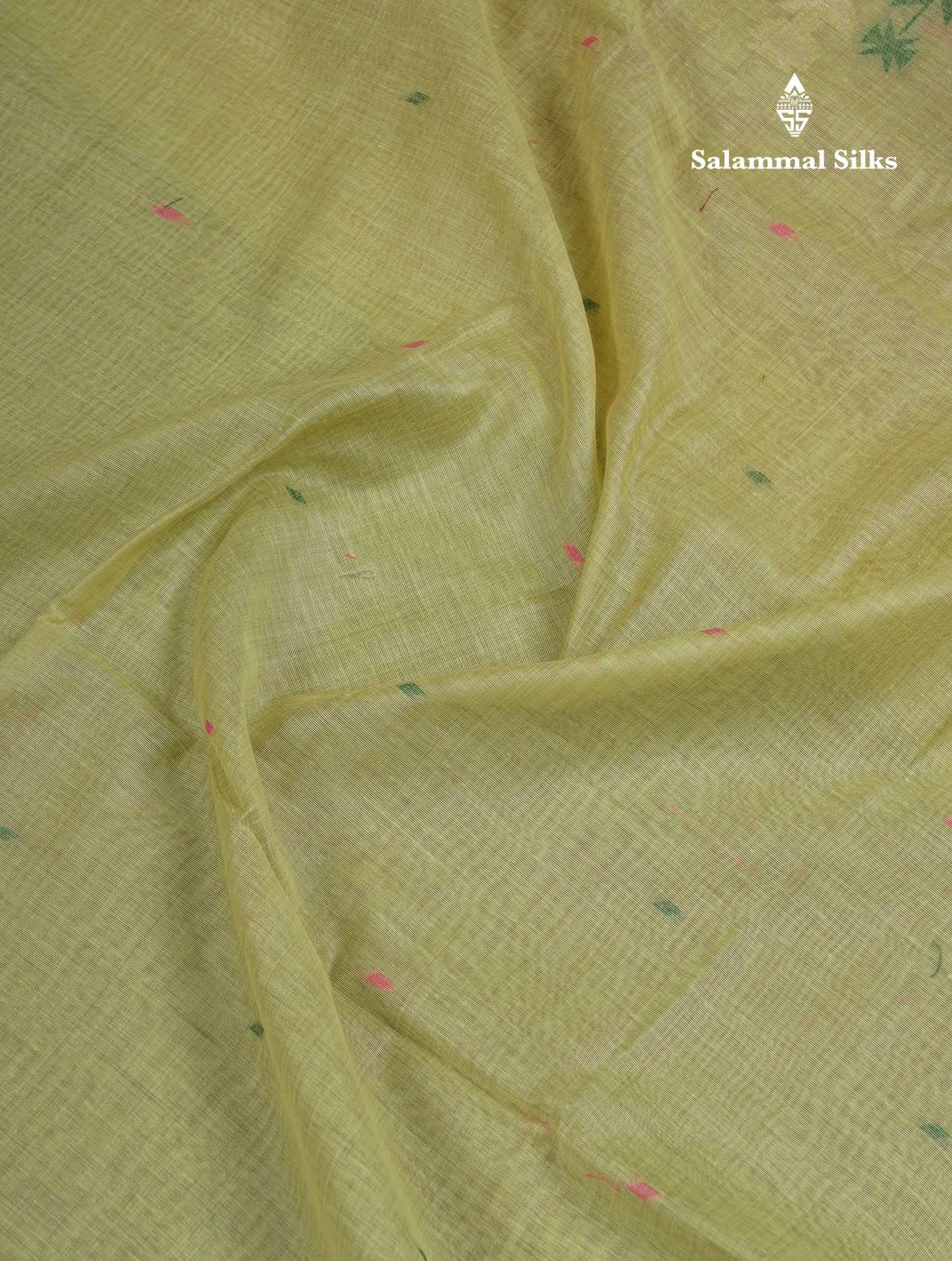 Beautiful Light Yellow Menakari Thread Work Butta Muga Cotton Saree With Contrast Pink Blouse