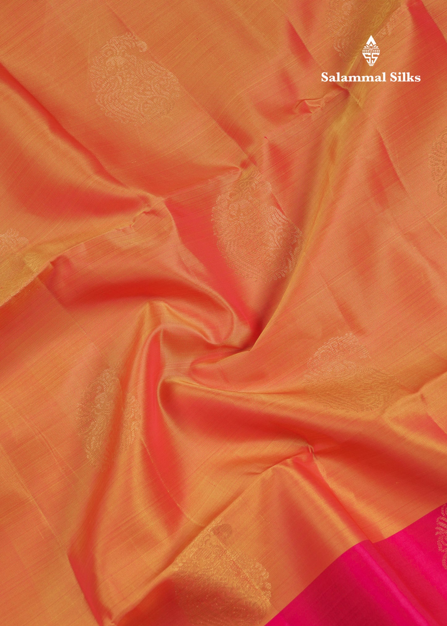 Beautiful Orange PureMix Kanjivaram Soft Silk Saree With Contrast Pink Fancy Border