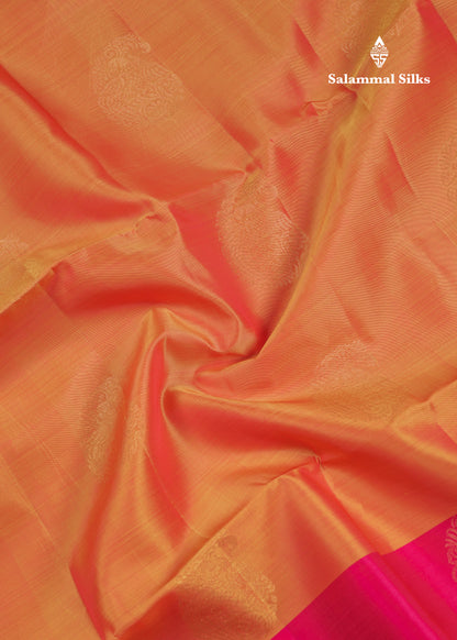 Beautiful Orange PureMix Kanjivaram Soft Silk Saree With Contrast Pink Fancy Border