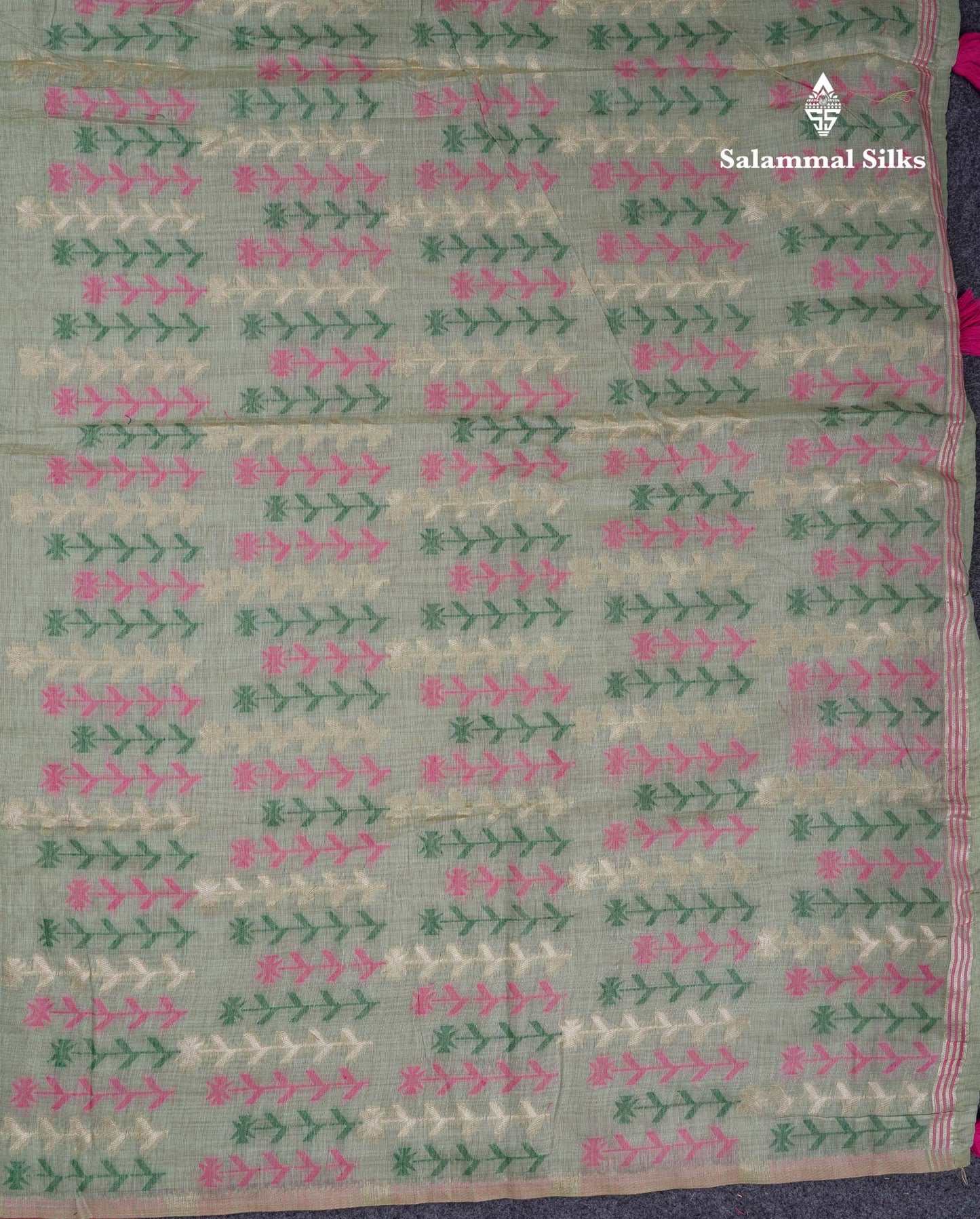 Beautiful Light Yellow Menakari Thread Work Butta Muga Cotton Saree With Contrast Pink Blouse