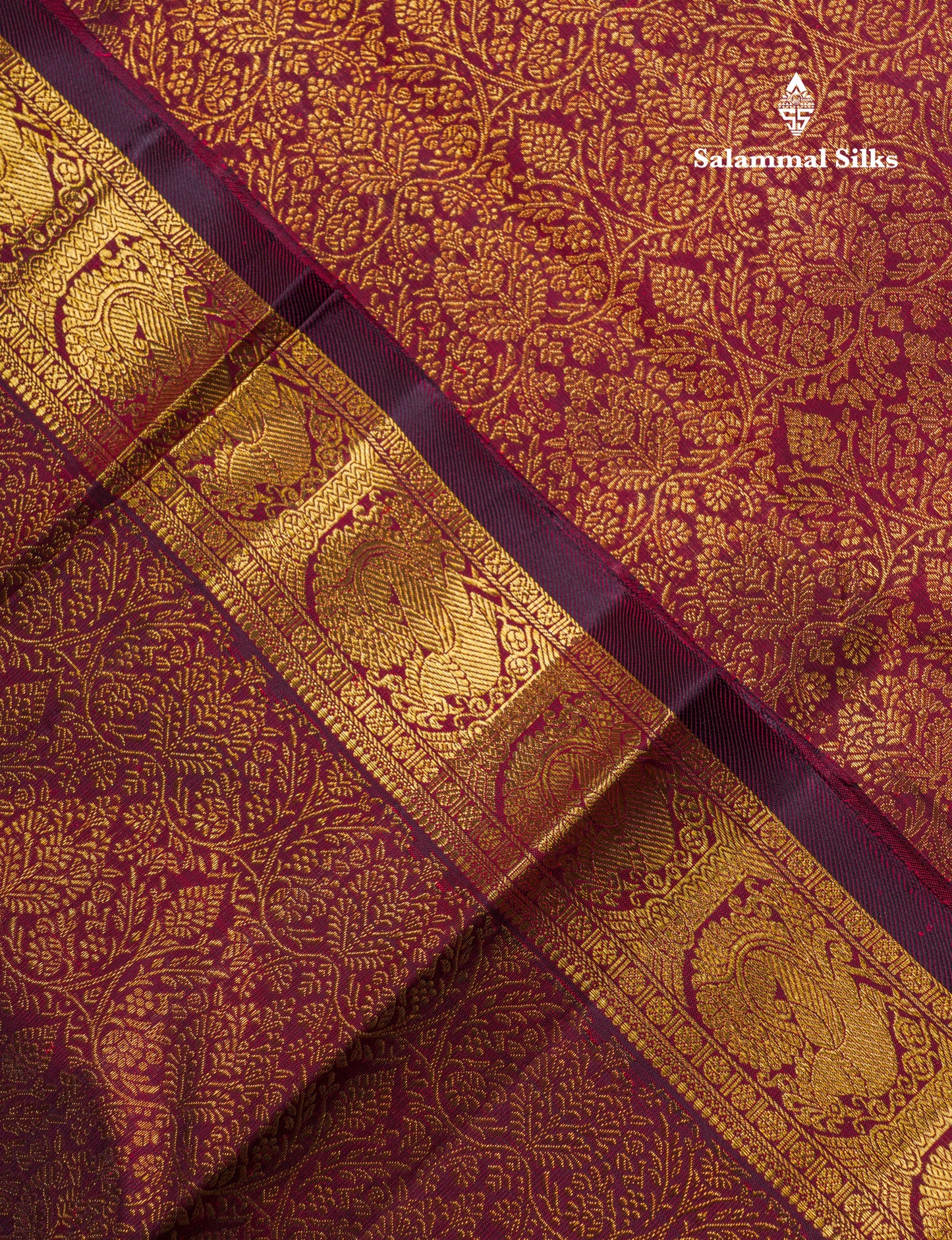 Beautiful Dark Maroon 2G Pure Kanjivaram Silk Saree With Traditional Evening Morning Border