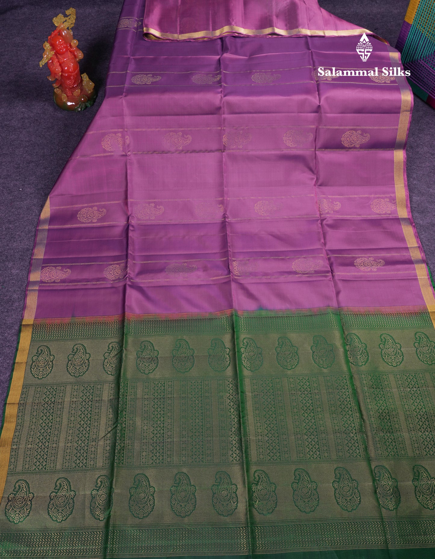 Beautiful Violet Pure Mix Kanjivaram Soft Silk Saree With Contrast Bottle Green Blouse